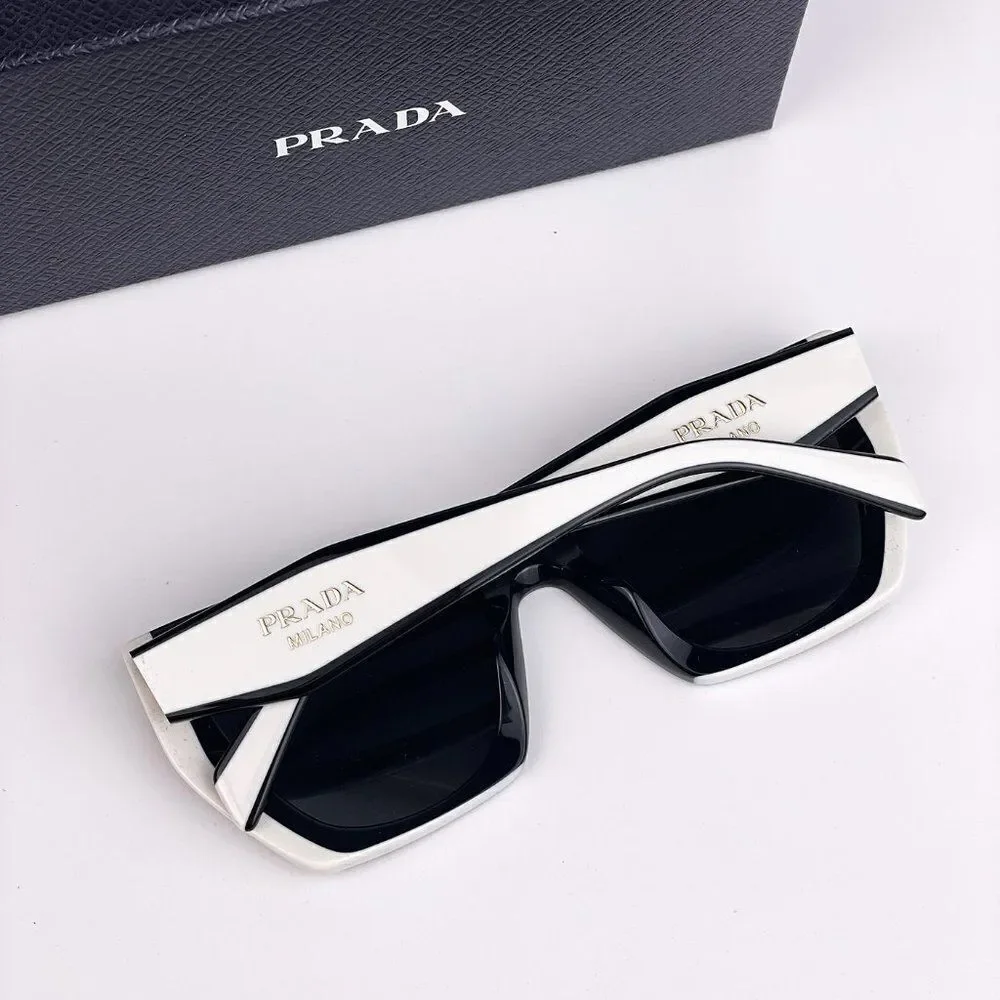 NEW Prada  PR15WS 09Q5S0 Black White Dark Gray Square Women Sunglasses